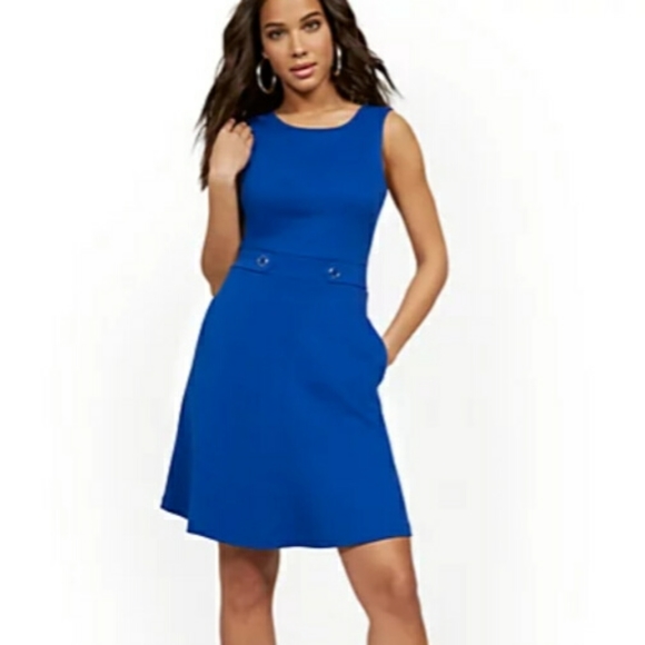 NEW YORK & COMPANY TWO-BUTTON FIT AND FLARE DRESS-CITY KNITS - Picture 1 of 5